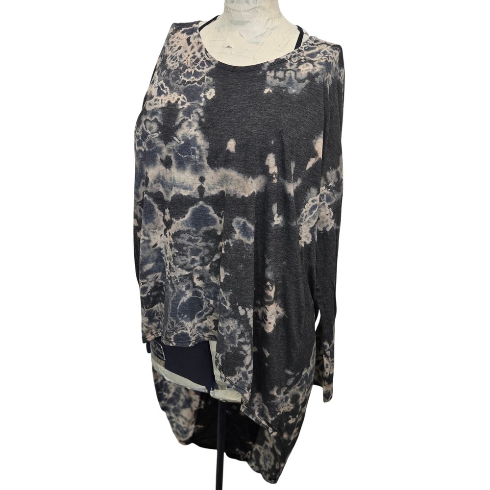 Mono B S Tunic Top Bleach Tie Dye Hi Low Oversize Made in USA Black Gray